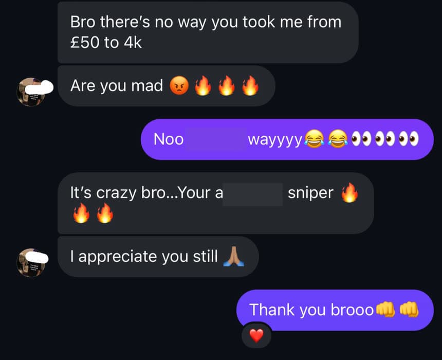 Message from a student about how far they grew a small account